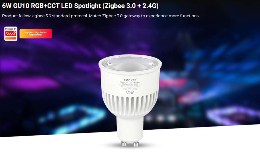 FUT106ZR 6W GU10 Zigbee 3.0 + 2.4G RGB+CCT LED Spotlight